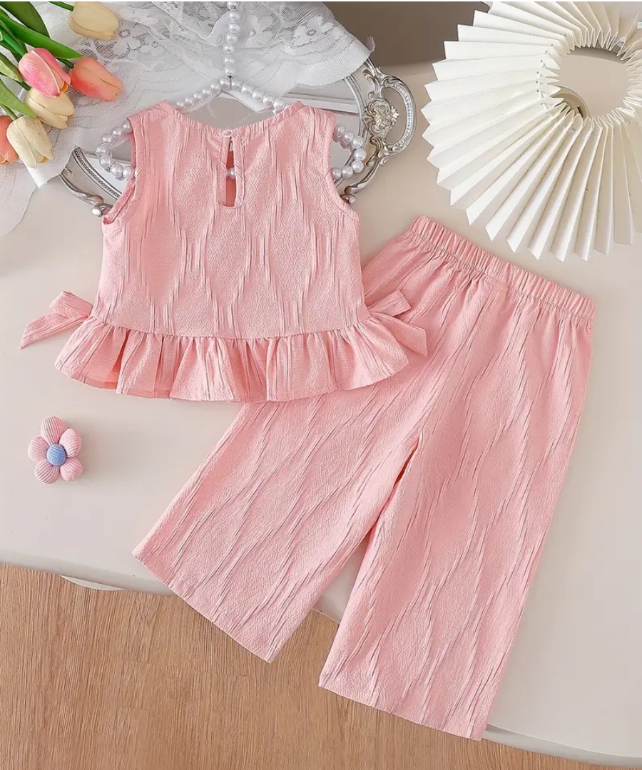 Alma Set: Conjunto de Blusa con lazos laterales + pantalón ancho con Bolsillos vista adicional