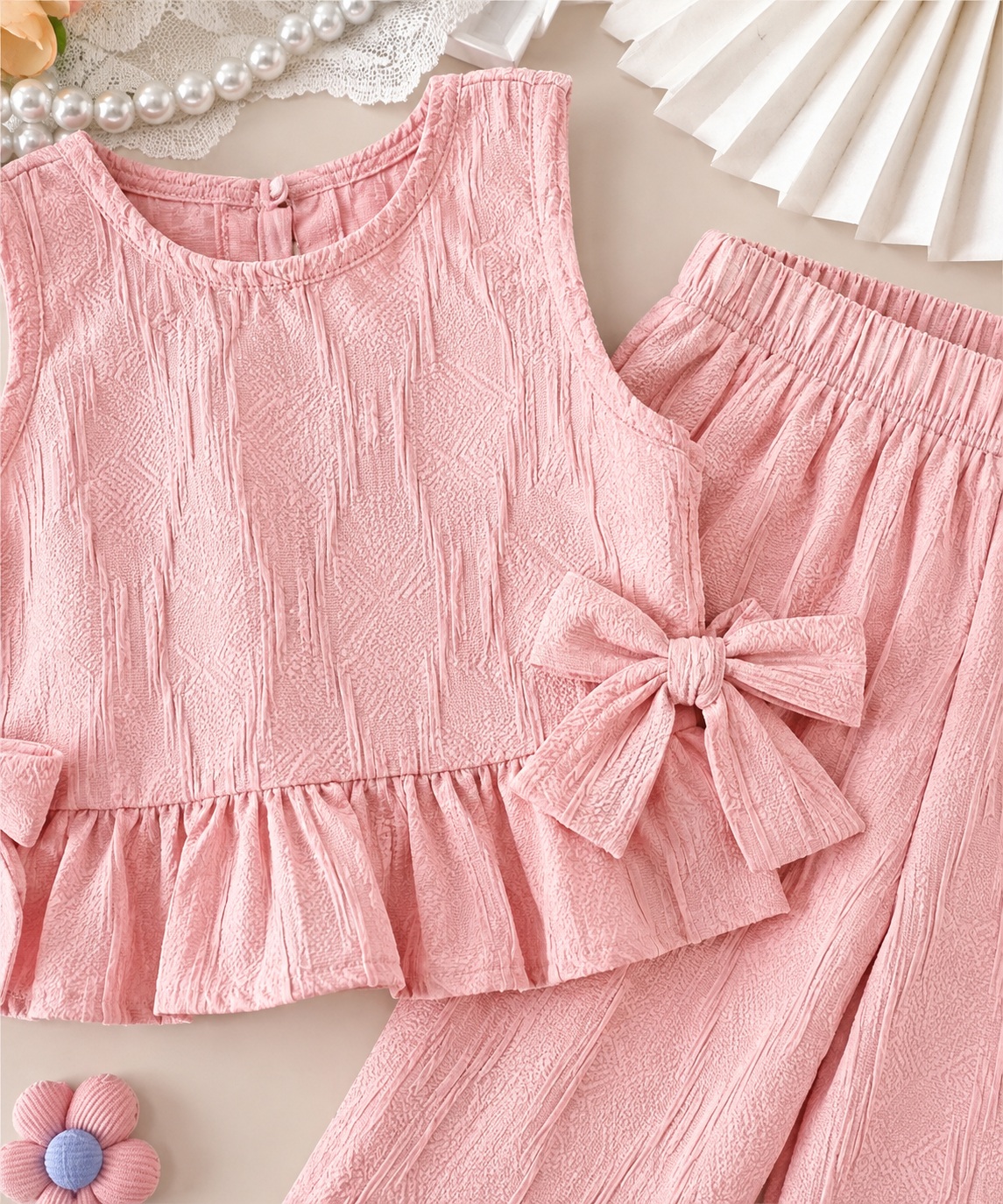 Alma Set: Conjunto de Blusa con lazos laterales + pantalón ancho con Bolsillos vista adicional
