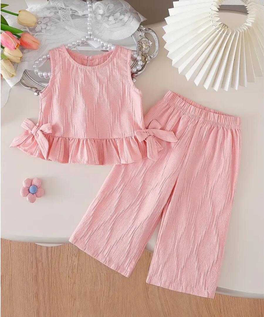 Alma Set: Conjunto de Blusa con lazos laterales + pantalón ancho con Bolsillos