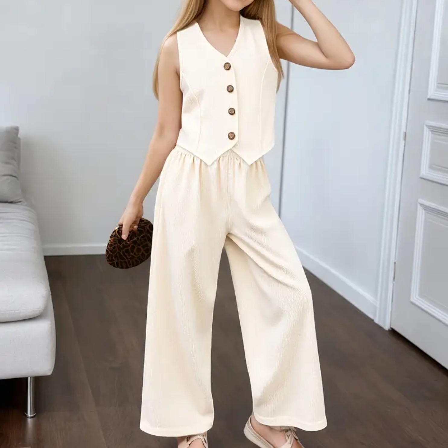 Lia Set: Conjunto de Chaleco + pantalón bota ancha vista adicional
